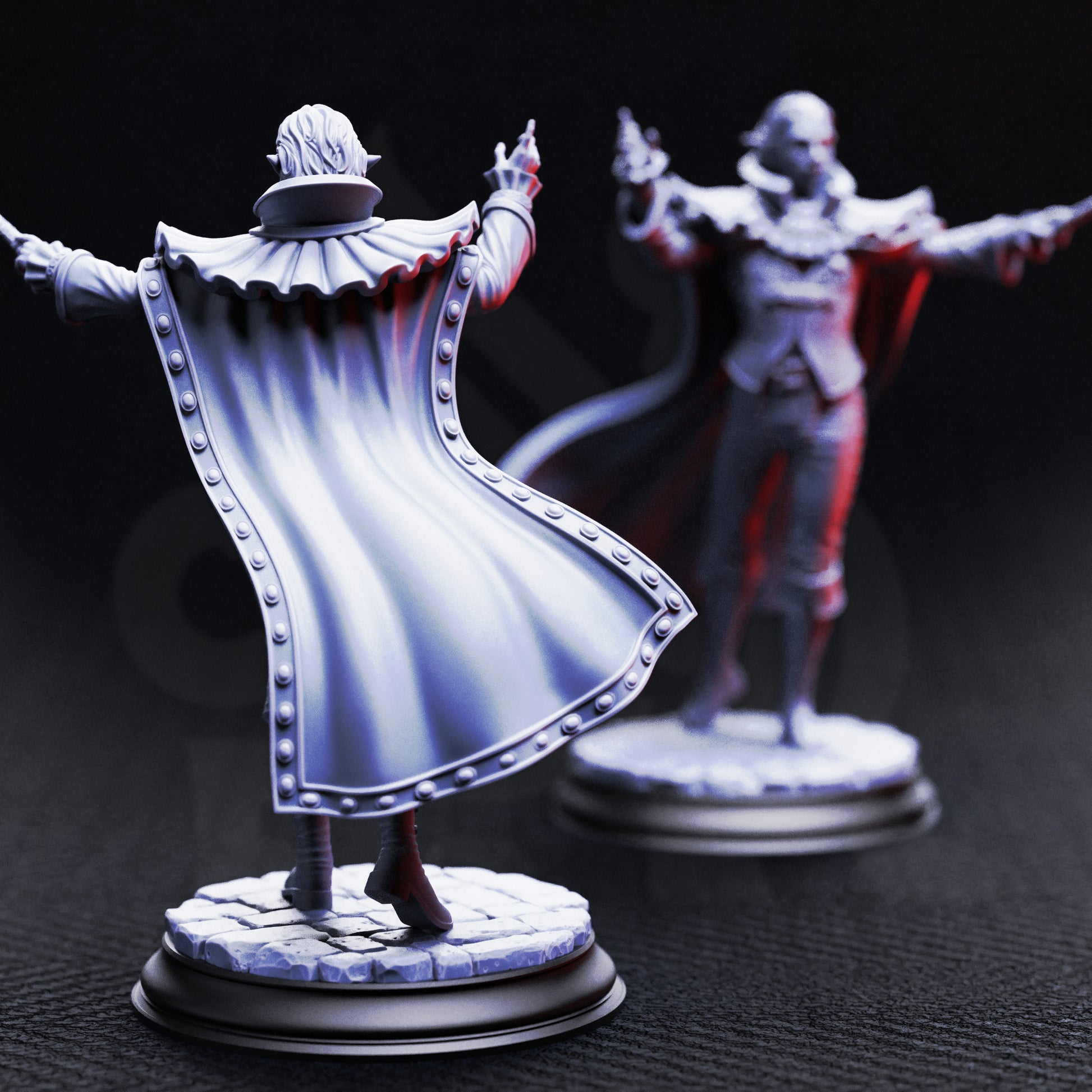Ferdinand Vandame Vampiric Virtuoso resin miniature, gothic vampire bard with cape and violin bow – fantasy masquerade NPC or PC