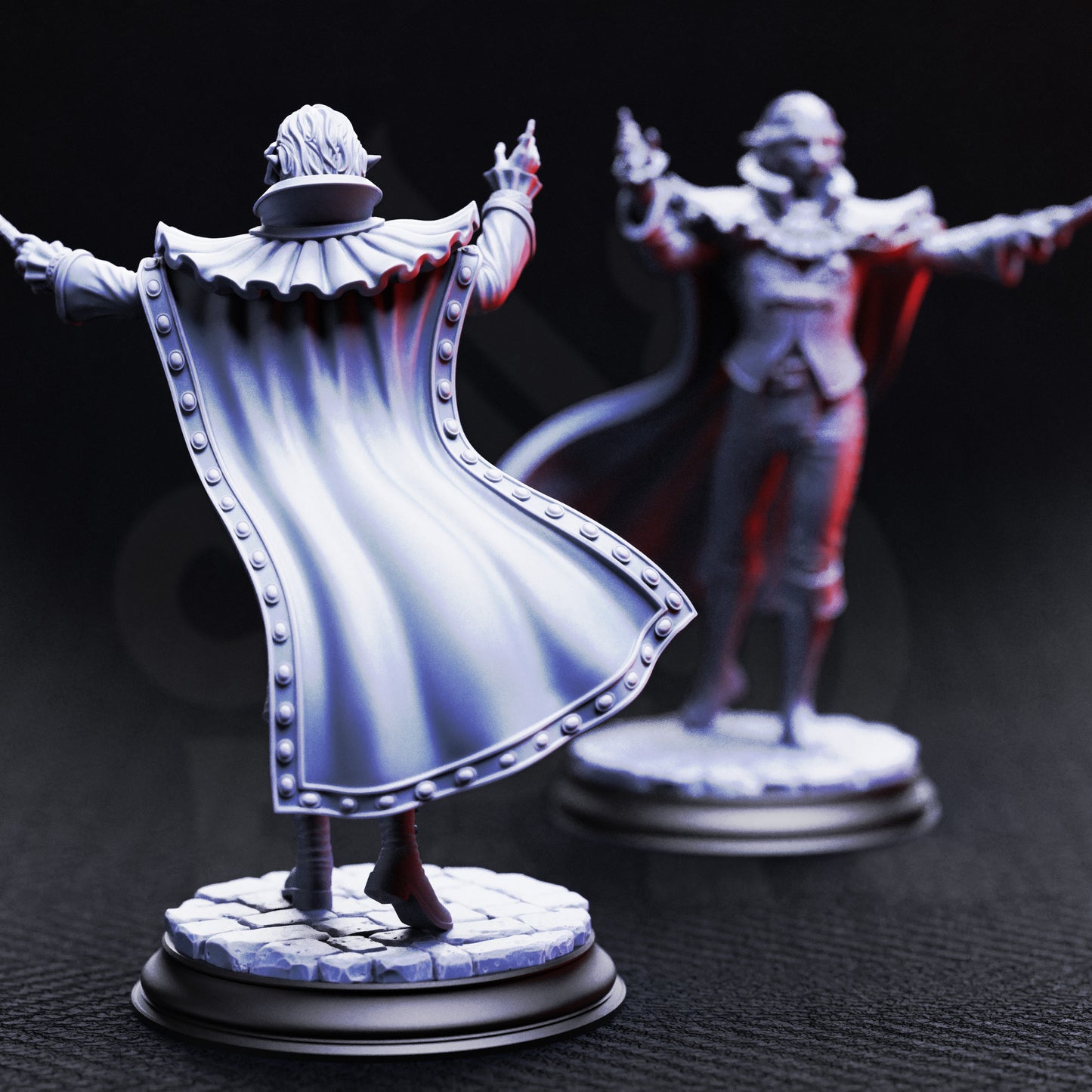 Ferdinand Vandame Vampiric Virtuoso resin miniature, gothic vampire bard with cape and violin bow – fantasy masquerade NPC or PC