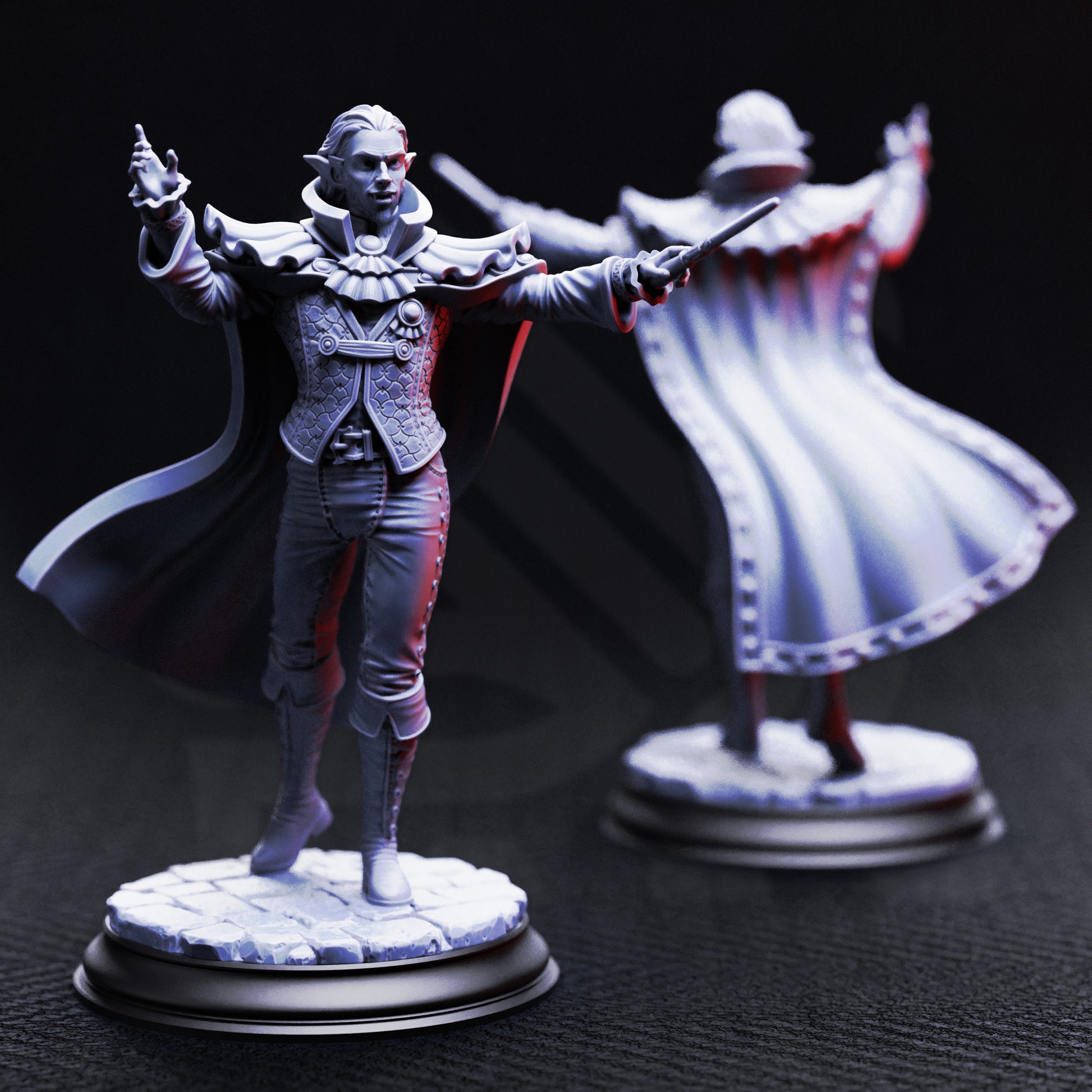 Ferdinand Vandame Vampiric Virtuoso resin miniature, gothic vampire bard with cape and violin bow – fantasy masquerade NPC or PC