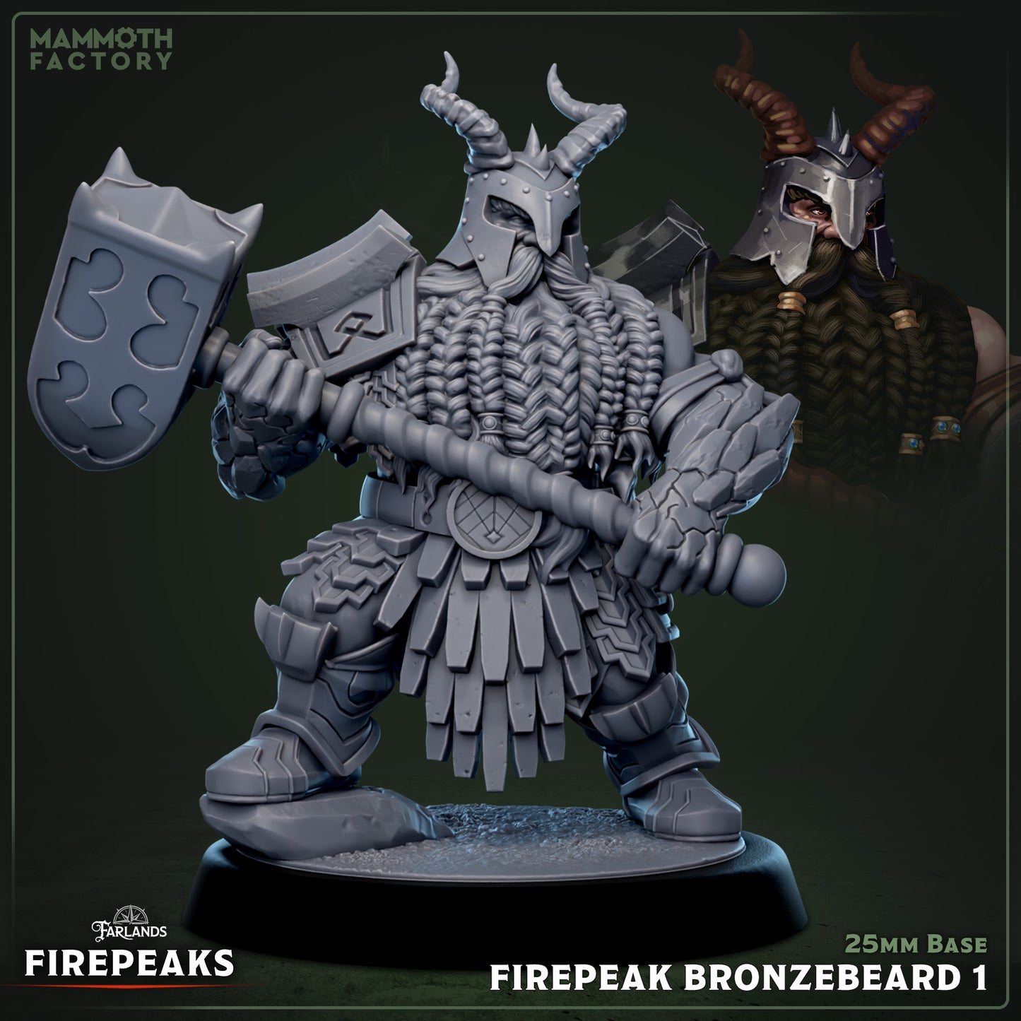 Firepeak Bronzebeard resin dwarf miniature warrior with hammer and armor