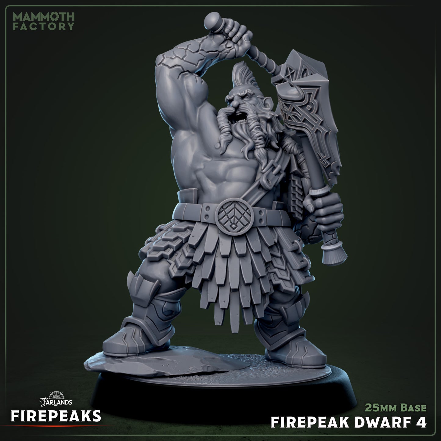 Firepeak Dwarf resin miniature warrior with axe and shield on 25mm base
