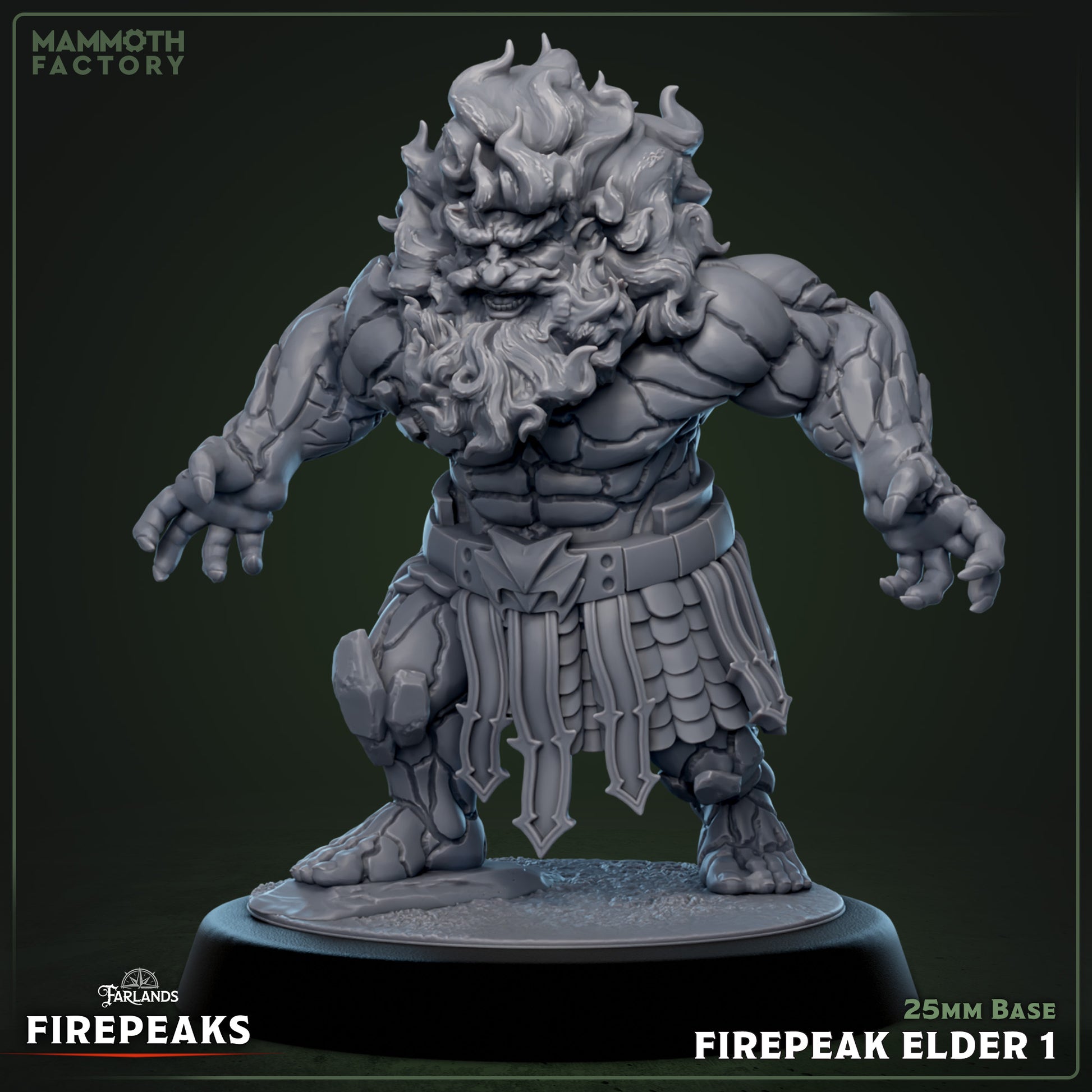 Firepeak Elder resin miniature elemental warrior with rocky skin on 25mm base