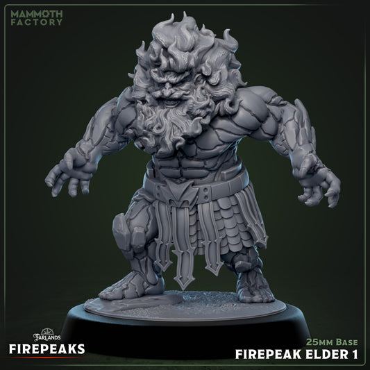 Firepeak Elder resin miniature elemental warrior with rocky skin on 25mm base