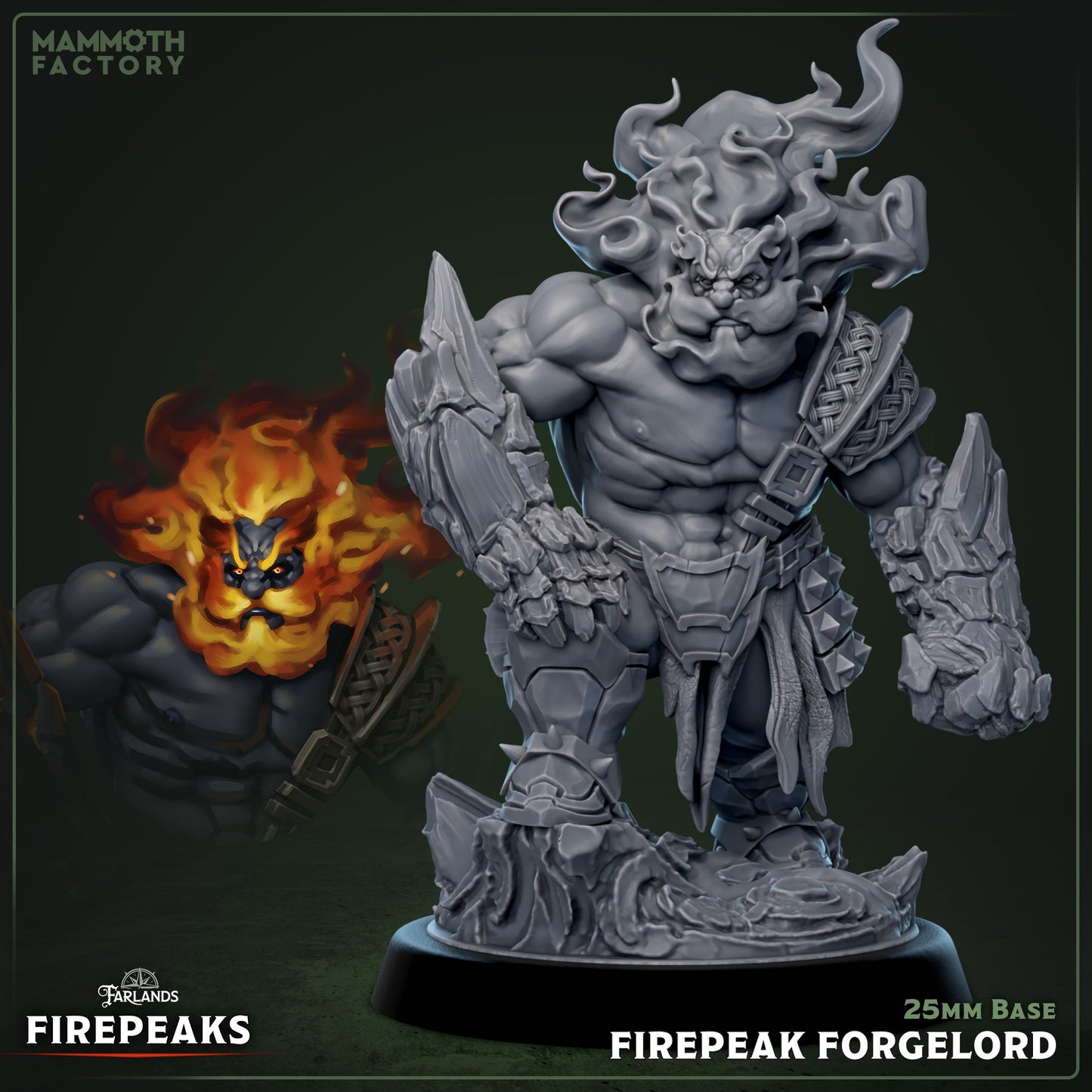 Firepeak Forgelord resin miniature elemental warrior with molten armor on 25mm base