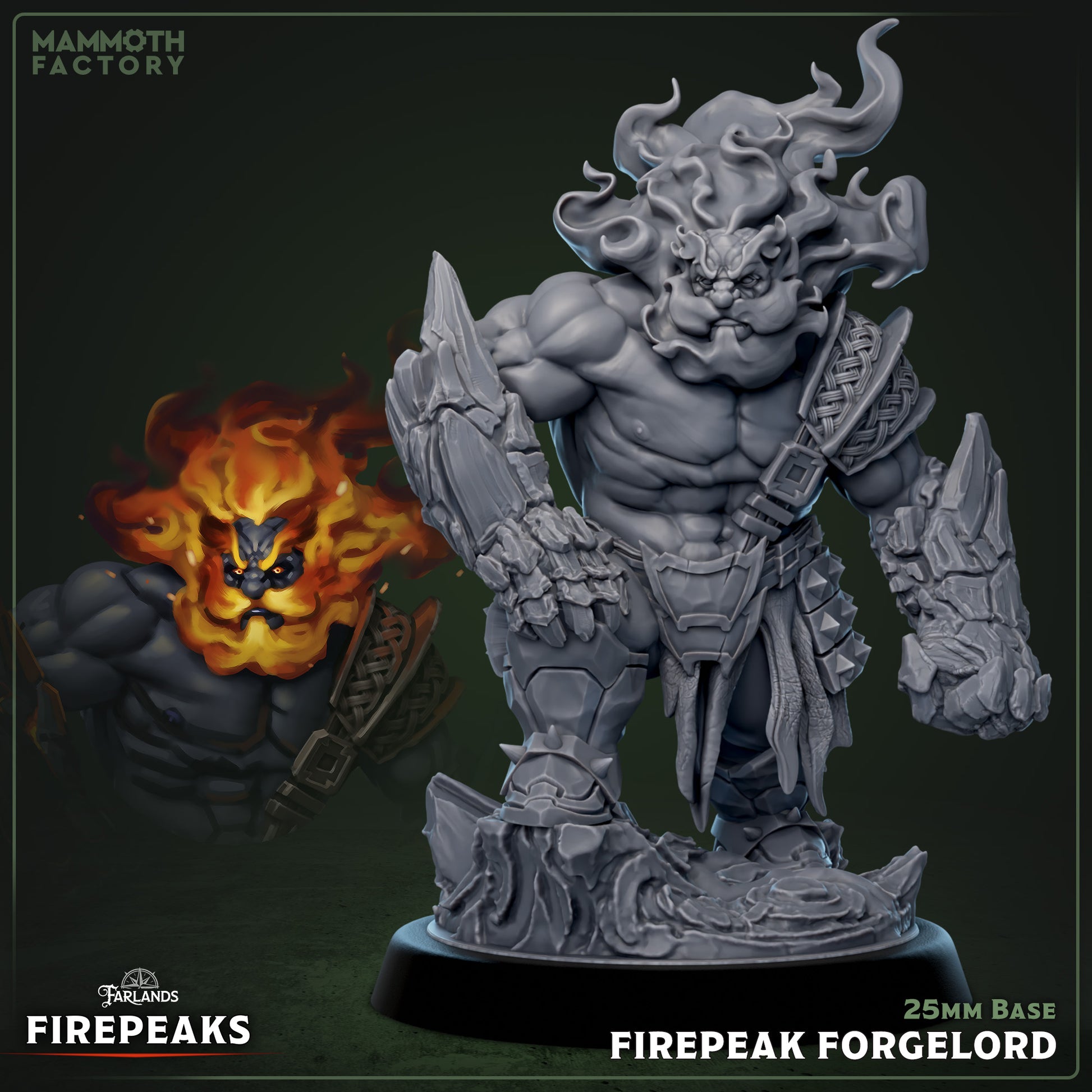 Firepeak Forgelord resin miniature elemental warrior with molten armor on 25mm base