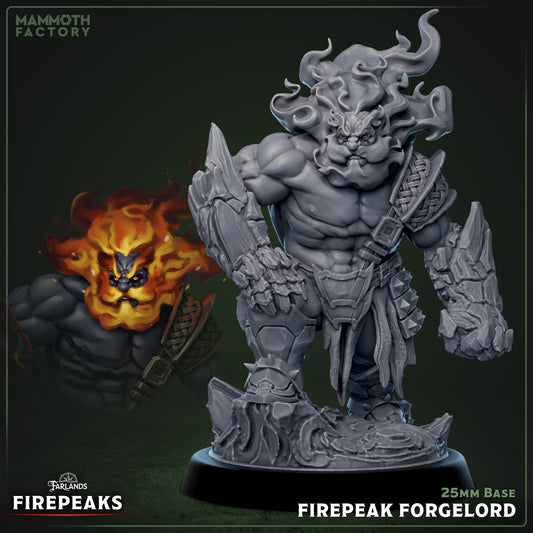 Firepeak Forgelord resin miniature elemental warrior with molten armor on 25mm base
