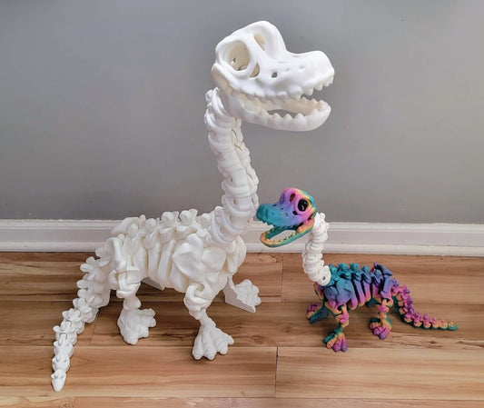 Articulated flexi brachiosaurus skeleton toy with poseable joints. Lightweight 3D printed collectible available in multiple colors and sizes. Great for display or play.