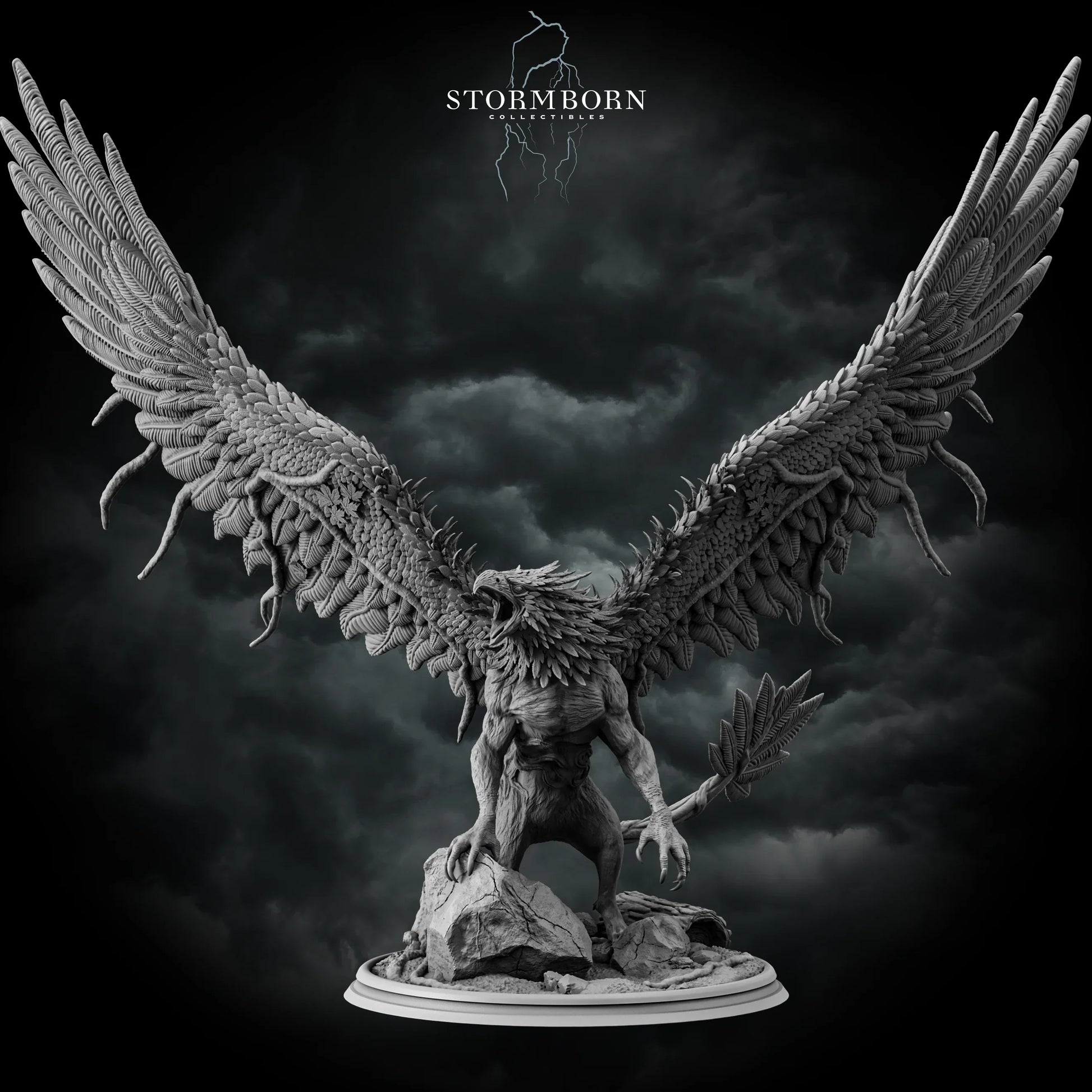 Forest Gryphon miniature with leaf feathers and massive wingspan