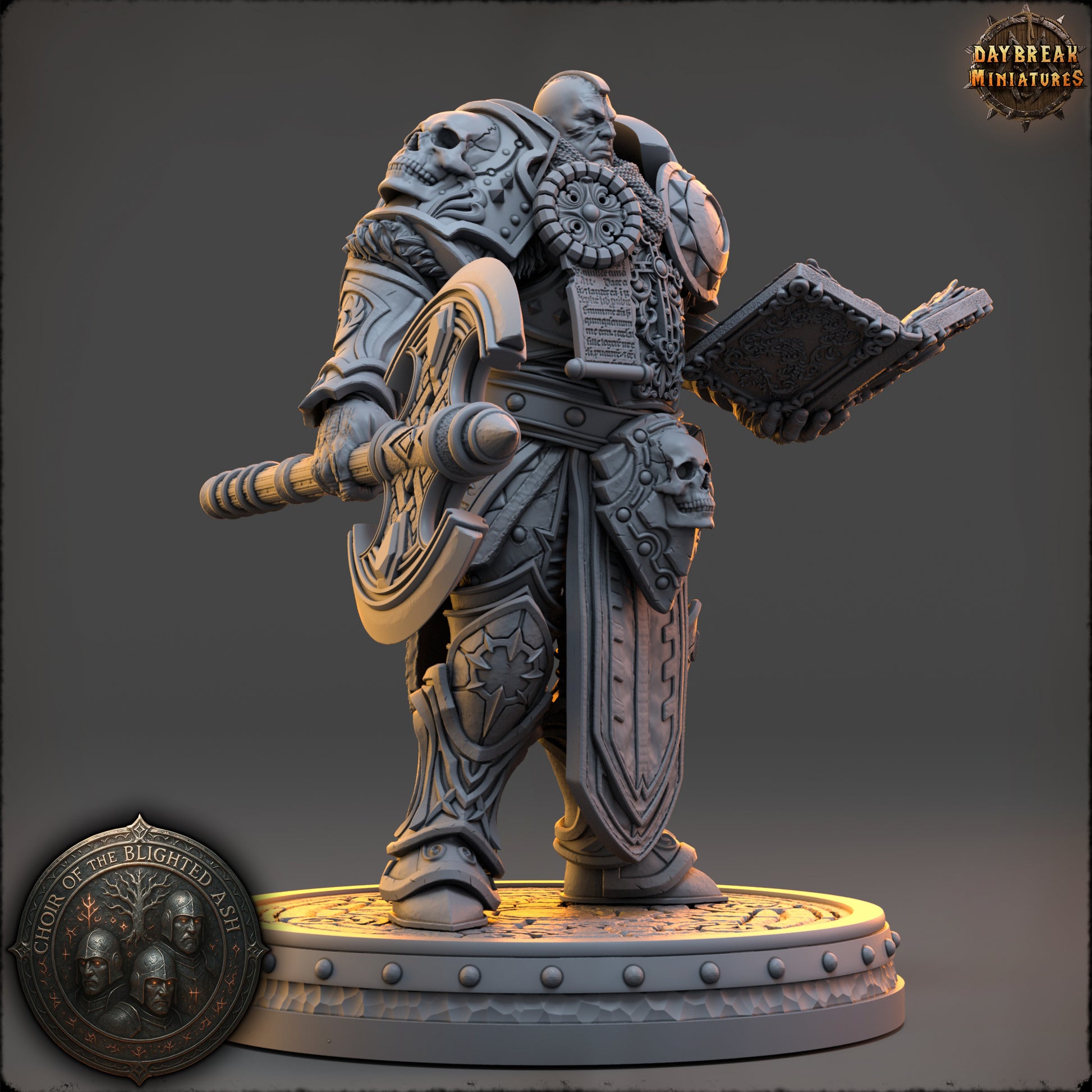 Gareth Dorn Paladin of the Blighted Ash resin miniature by Daybreak Miniatures – detailed armor, battle axe, holy tome – D&K Custom Prints
