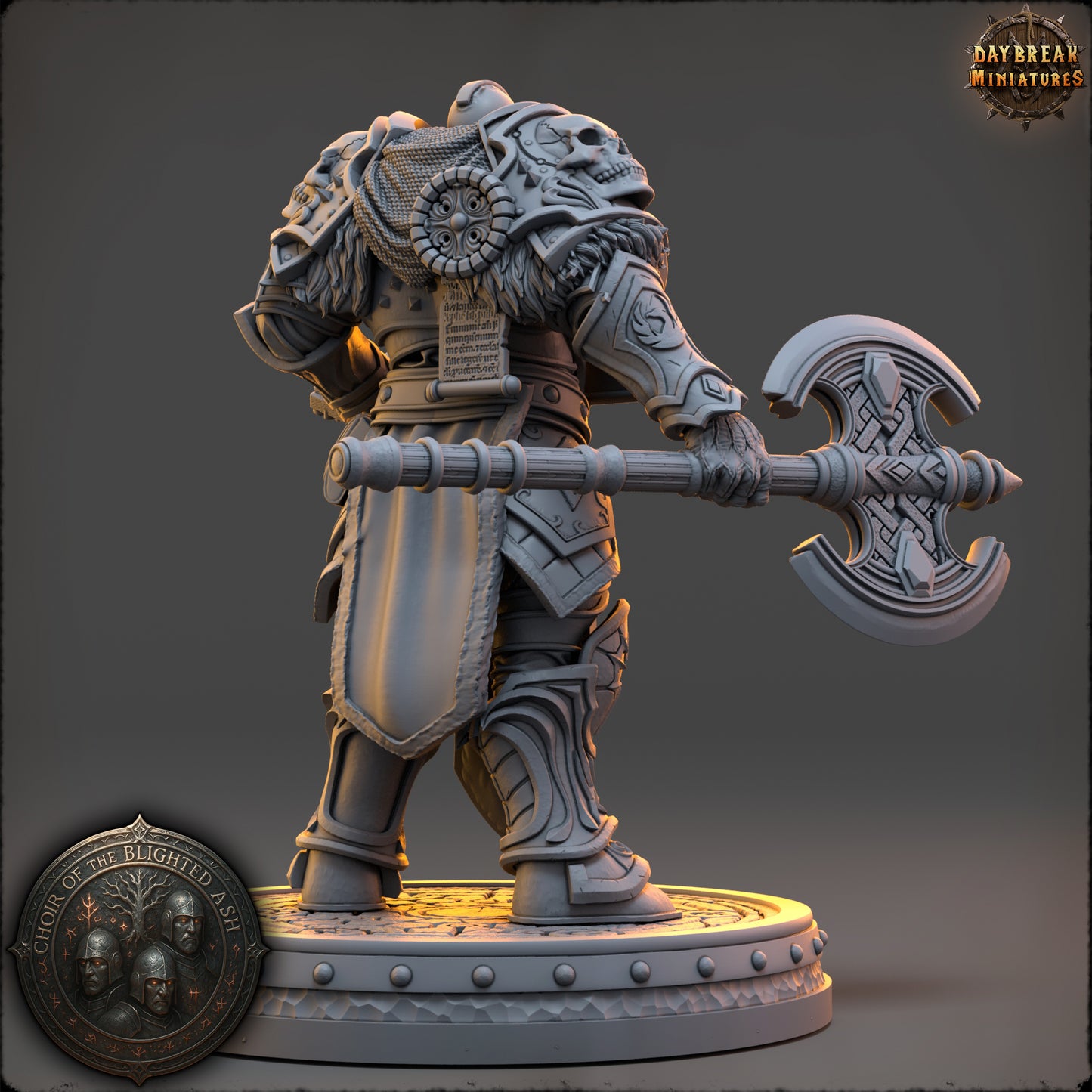 Gareth Dorn Paladin of the Blighted Ash resin miniature by Daybreak Miniatures – detailed armor, battle axe, holy tome – D&K Custom Prints