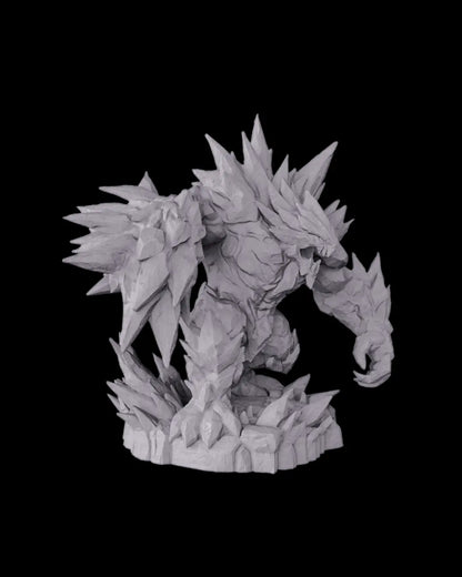 gray resin printed Glacier Golem figurine on a black background