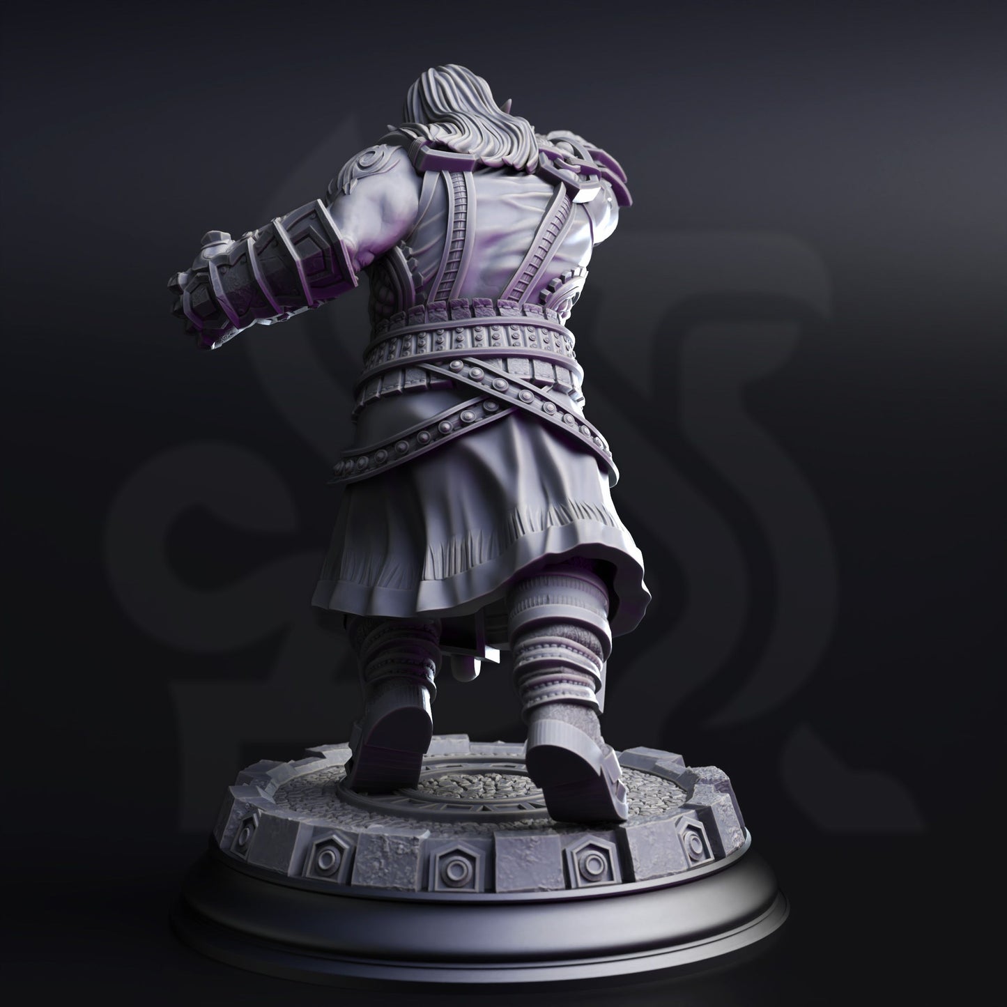 Statue of a character in armor on a dark background