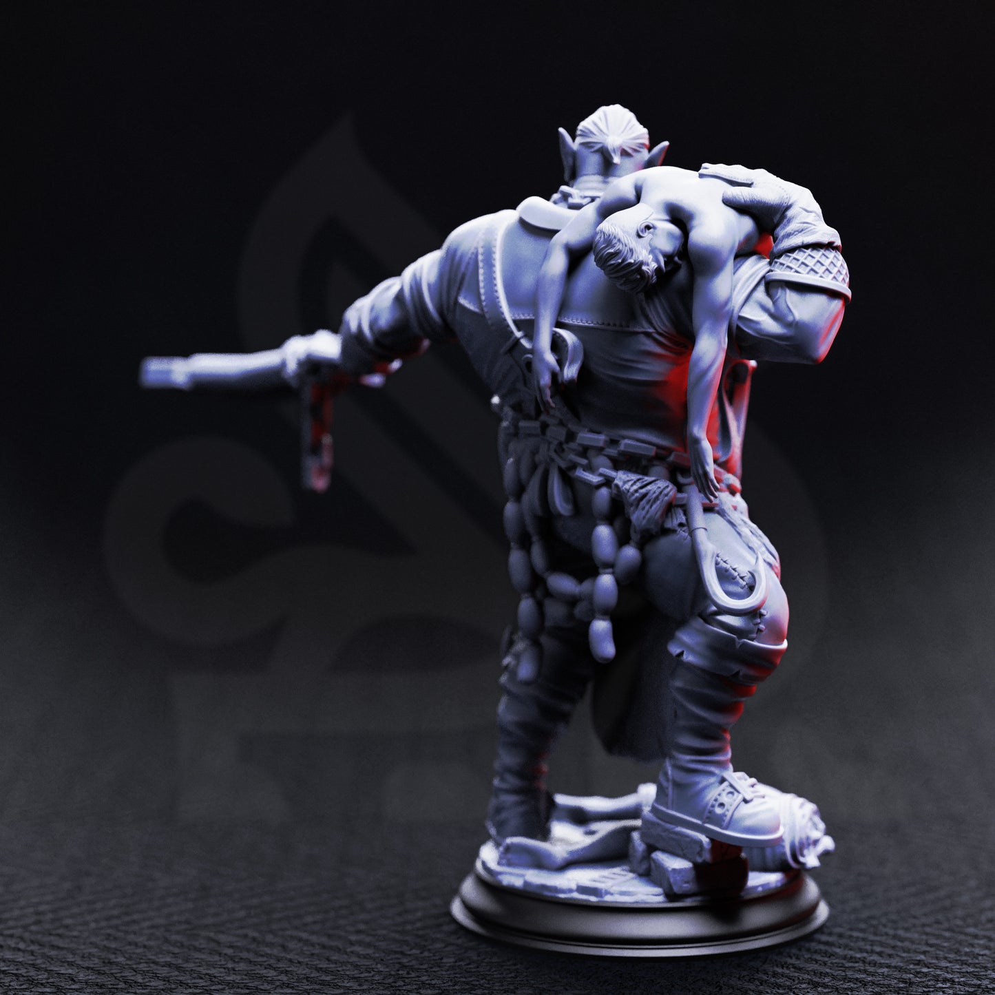 Gunthrak Destraz Half-Orc Vampiric Chef resin miniature, brutal vampire orc with oversized cleaver – gothic TTRPG boss villain