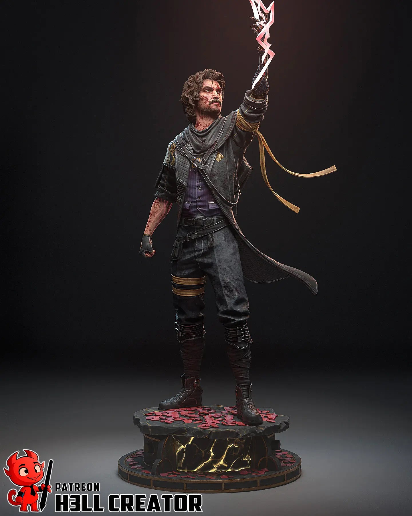 Gustave statue and bust fan art from Clair Obscur: Expedition 33 – 3D printed resin figure in spellcasting pose with lightning and detailed clothing.