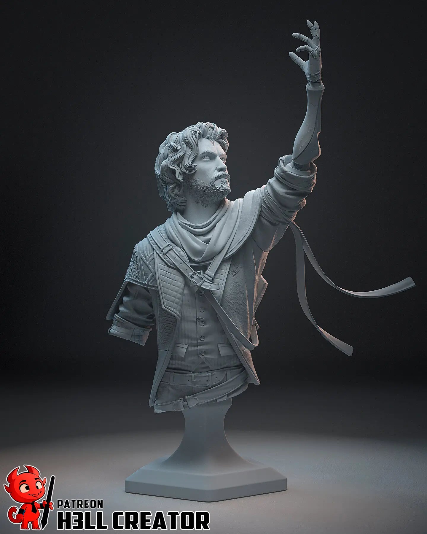 Gustave statue and bust fan art from Clair Obscur: Expedition 33 – 3D printed resin figure in spellcasting pose with lightning and detailed clothing.