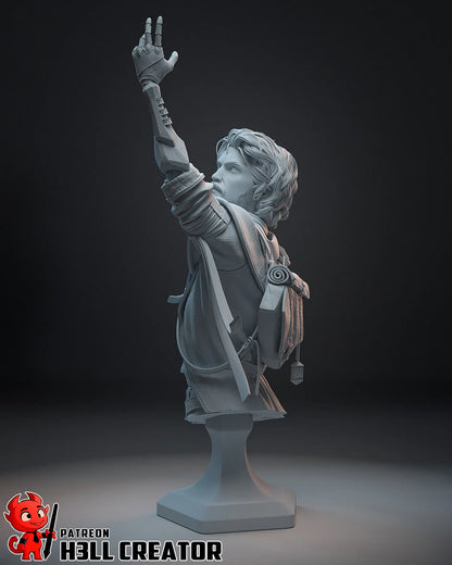 Gustave statue and bust fan art from Clair Obscur: Expedition 33 – 3D printed resin figure in spellcasting pose with lightning and detailed clothing.