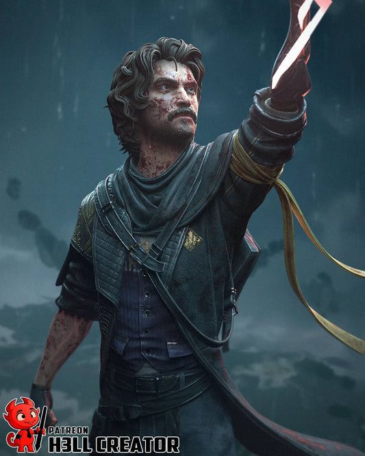 Gustave statue and bust fan art from Clair Obscur: Expedition 33 – 3D printed resin figure in spellcasting pose with lightning and detailed clothing.