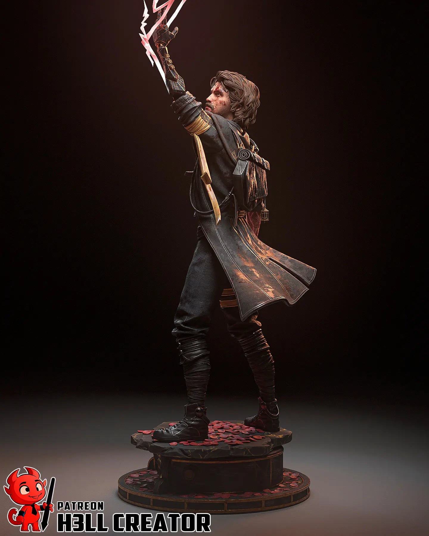 Gustave statue and bust fan art from Clair Obscur: Expedition 33 – 3D printed resin figure in spellcasting pose with lightning and detailed clothing.