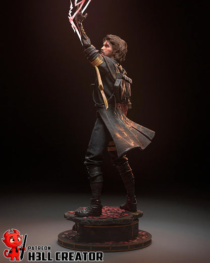 Gustave statue and bust fan art from Clair Obscur: Expedition 33 – 3D printed resin figure in spellcasting pose with lightning and detailed clothing.