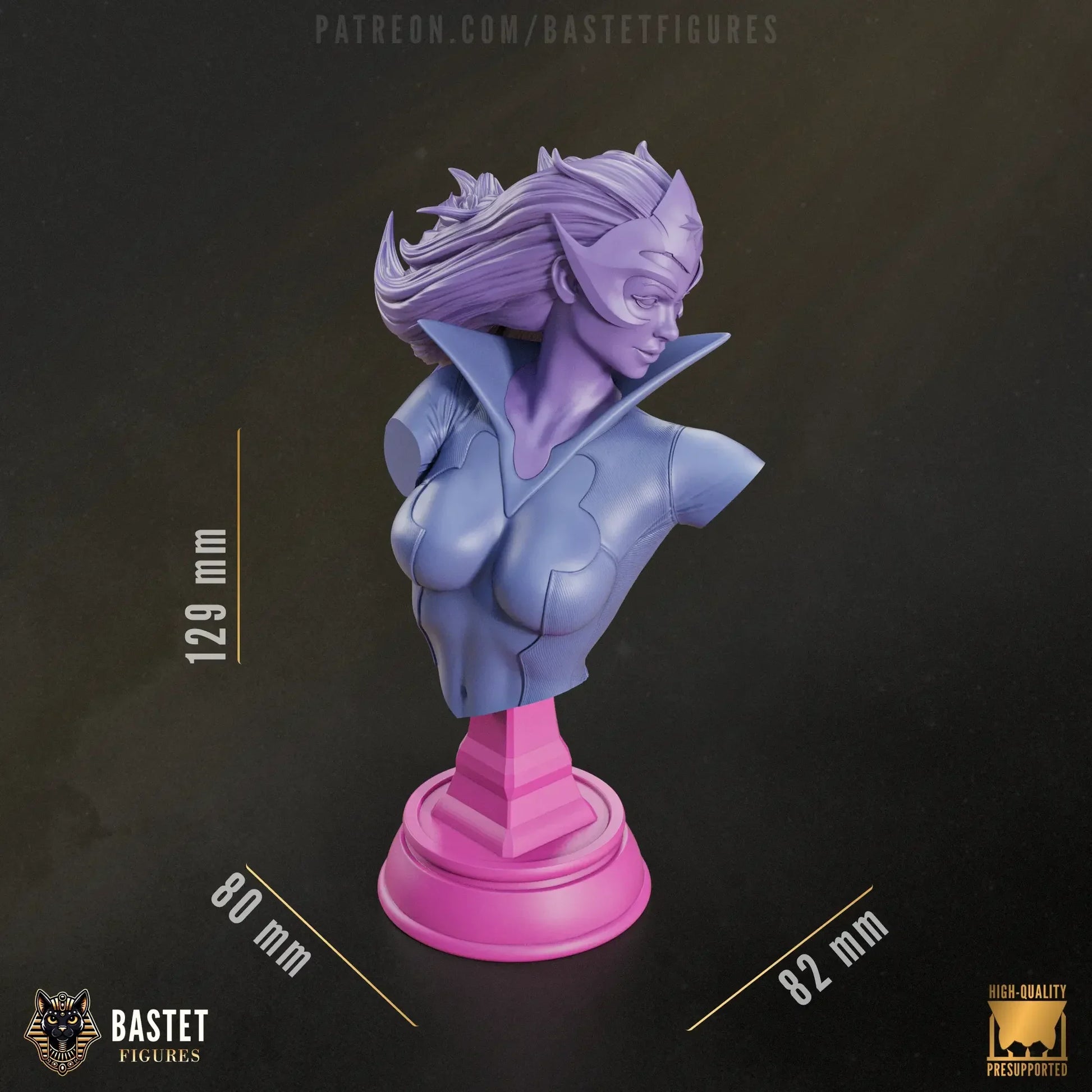3 parts of Star Sapphire bust for assembly with dimensions
