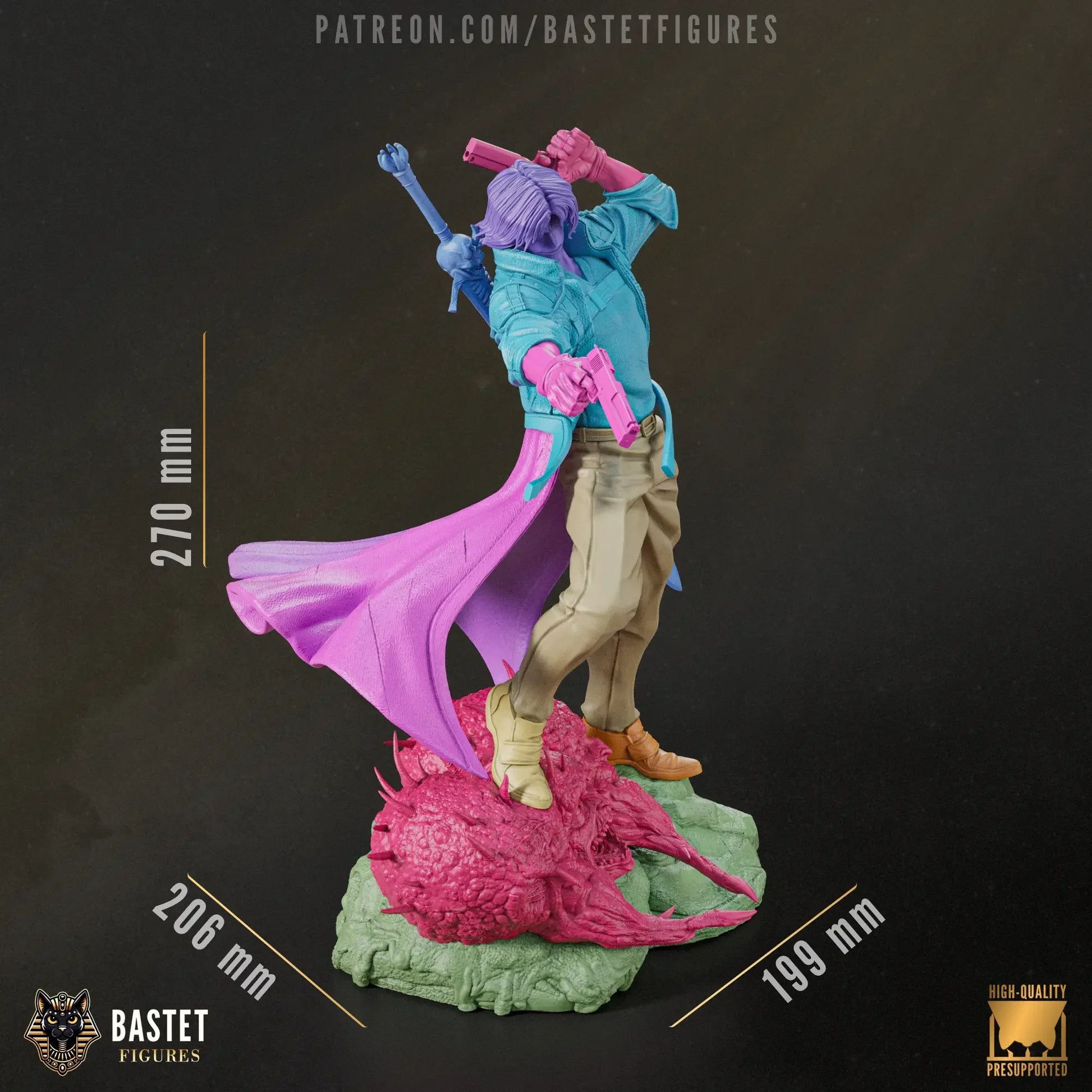 Painted full Dante statue with dimensions 270mm tall, 199mm wide, 206mm deep