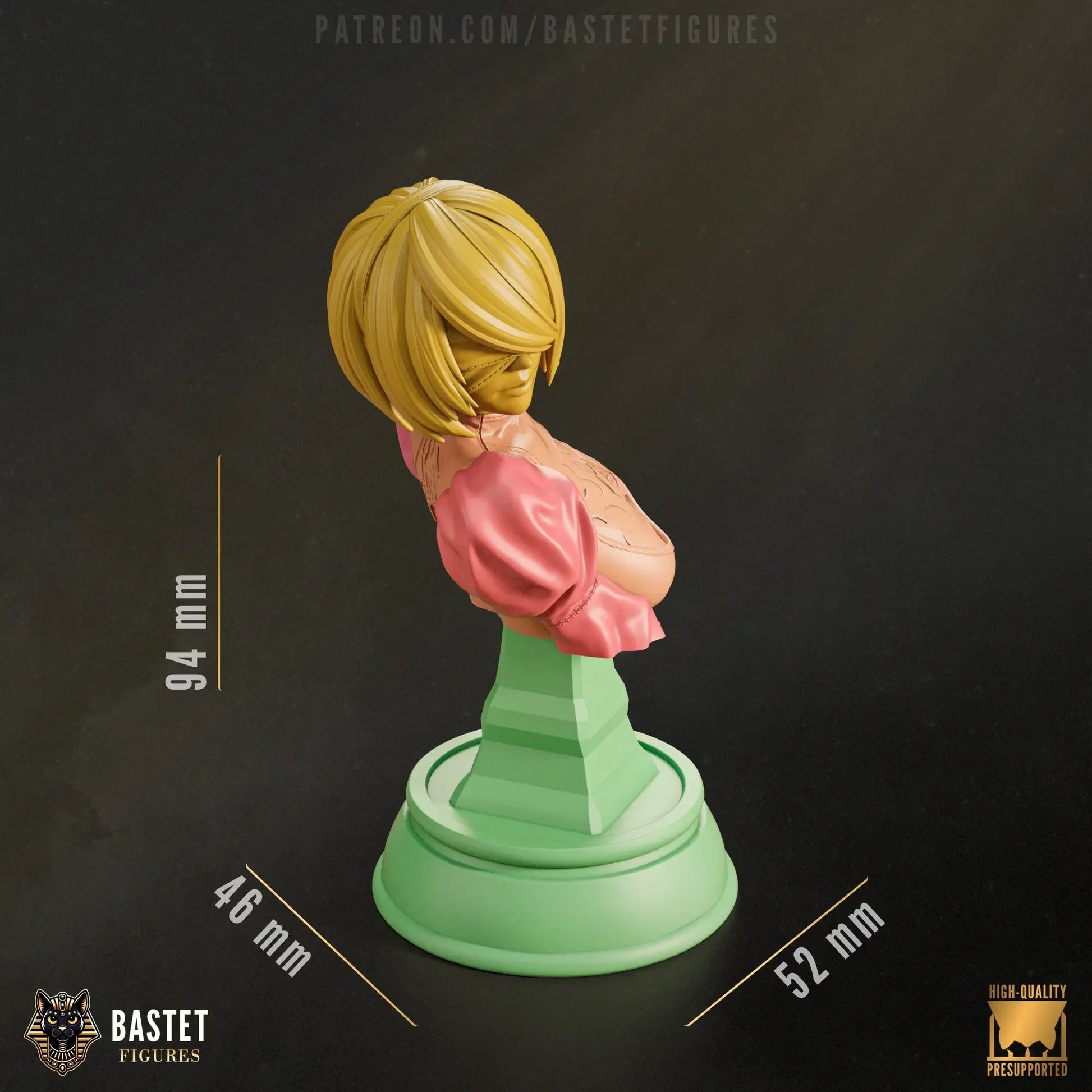 Dimension reference for 2B bust model showing height and base size