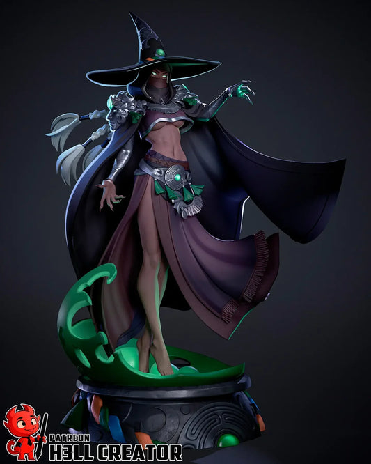 Full figure of Hecate witch statue with dramatic flowing cloak