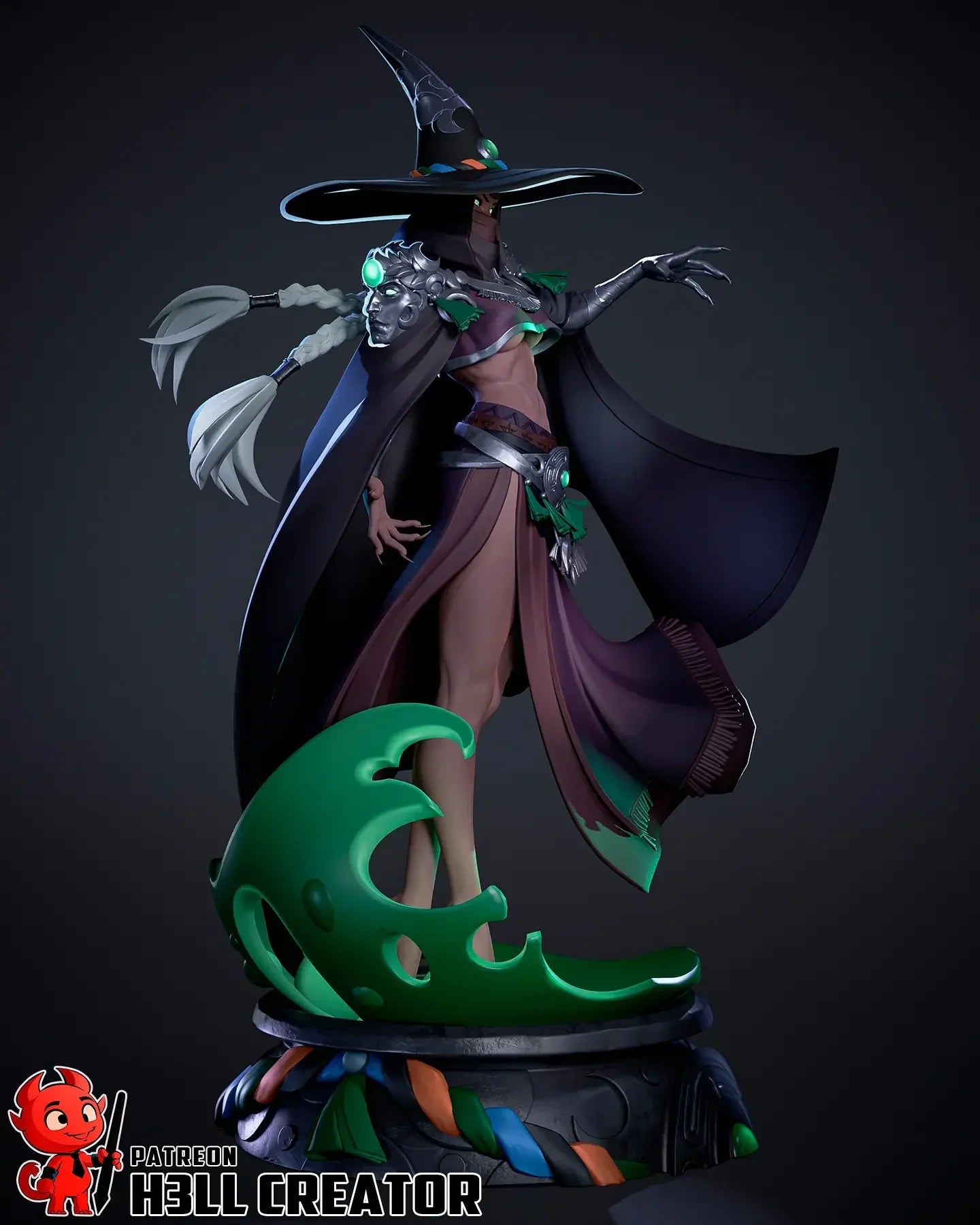 Side angle of Hecate witch fantasy display statue