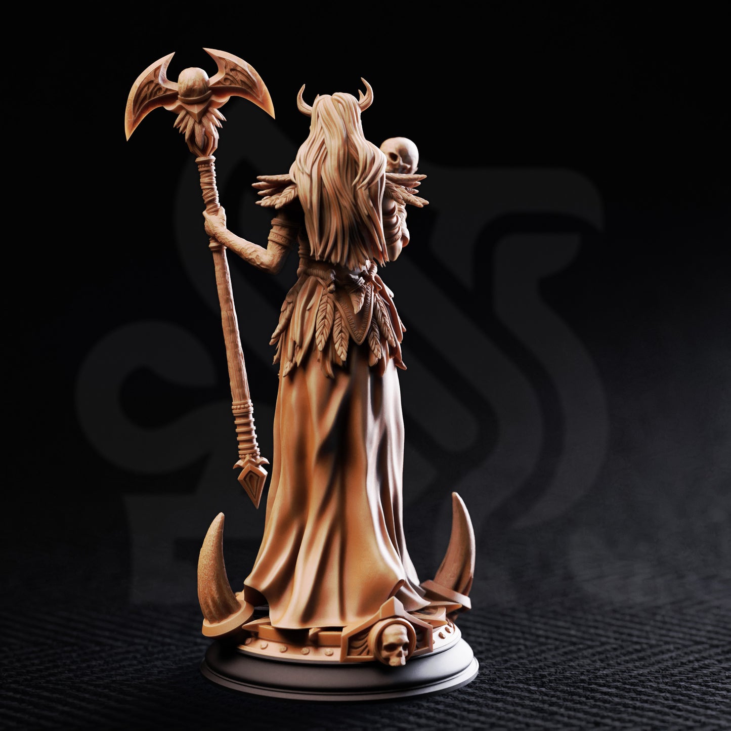 Underworld Goddess Hel resin miniature or bust display model with horned crown and skull armor