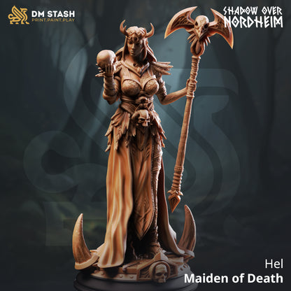 Underworld Goddess Hel resin miniature or bust display model with horned crown and skull armor