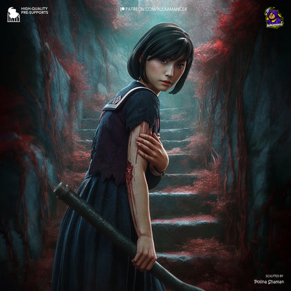 Reflective Ballerina Warrior 3D printed resin figure – 216 mm tall fantasy collectible sculpted by Polina Shaman for Bulkamancer.