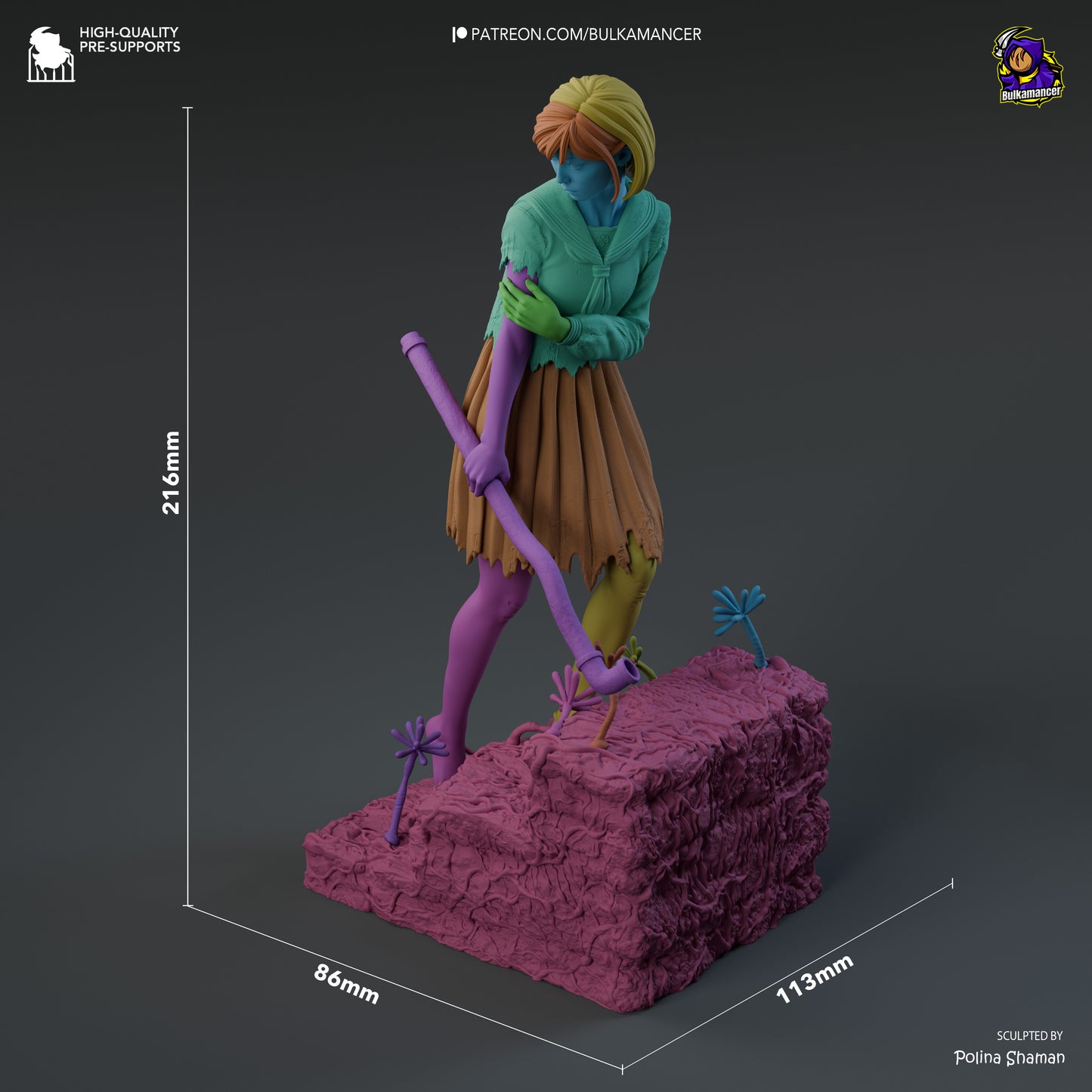 Reflective Ballerina Warrior 3D printed resin figure – 216 mm tall fantasy collectible sculpted by Polina Shaman for Bulkamancer.