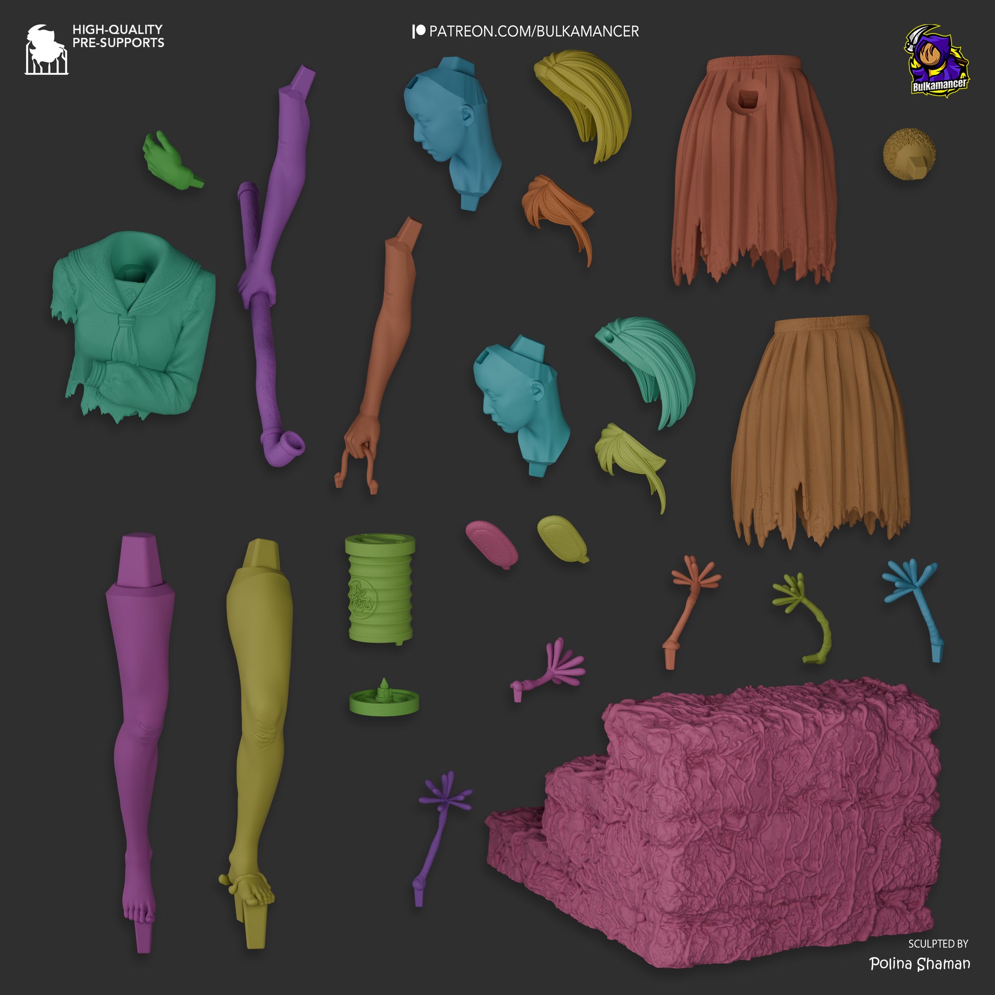 Reflective Ballerina Warrior 3D printed resin figure – 216 mm tall fantasy collectible sculpted by Polina Shaman for Bulkamancer.