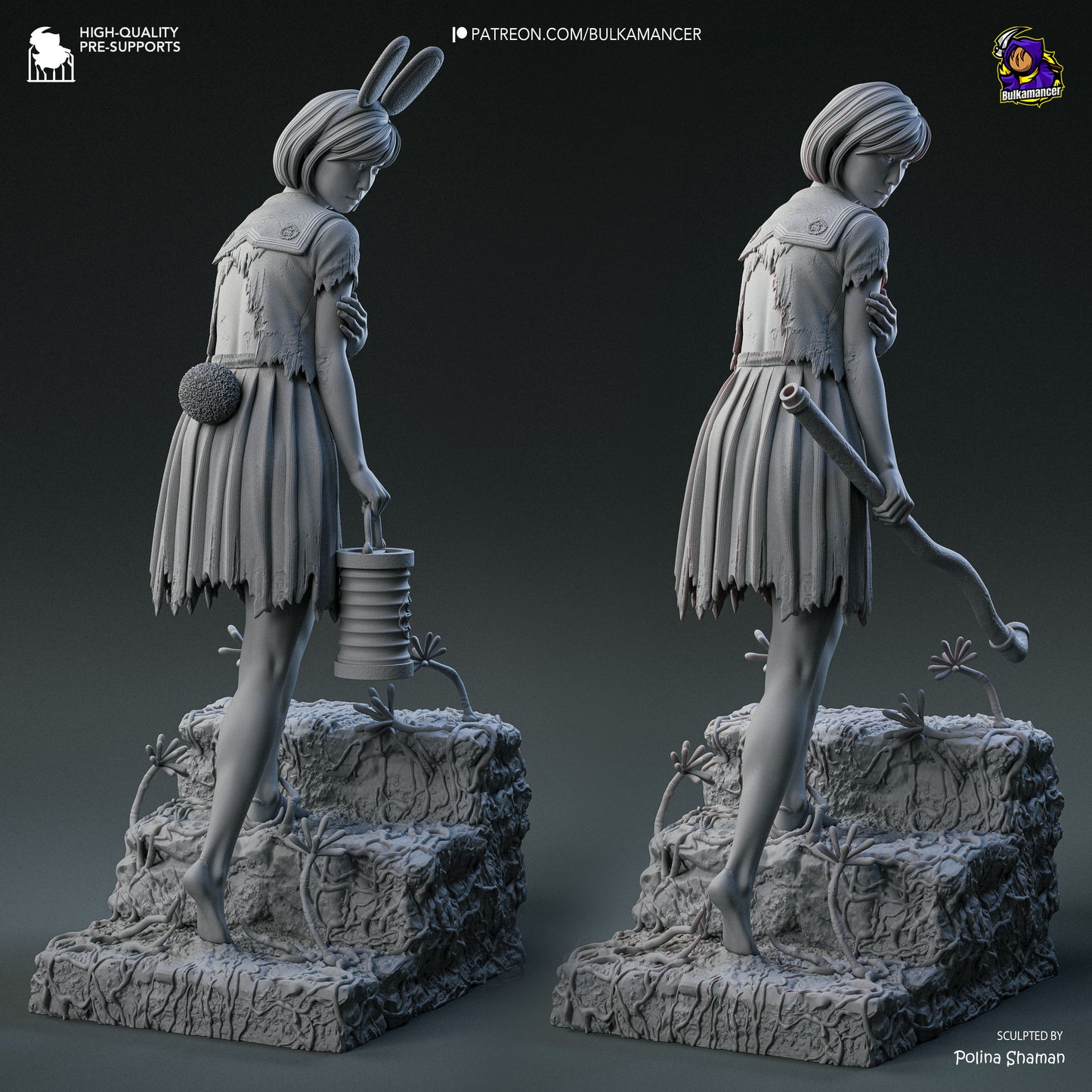 Reflective Ballerina Warrior 3D printed resin figure – 216 mm tall fantasy collectible sculpted by Polina Shaman for Bulkamancer.