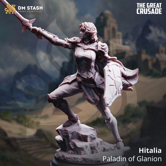 Hitalia Paladin of Glanion human paladin resin miniature 32mm scale sword and shield base included