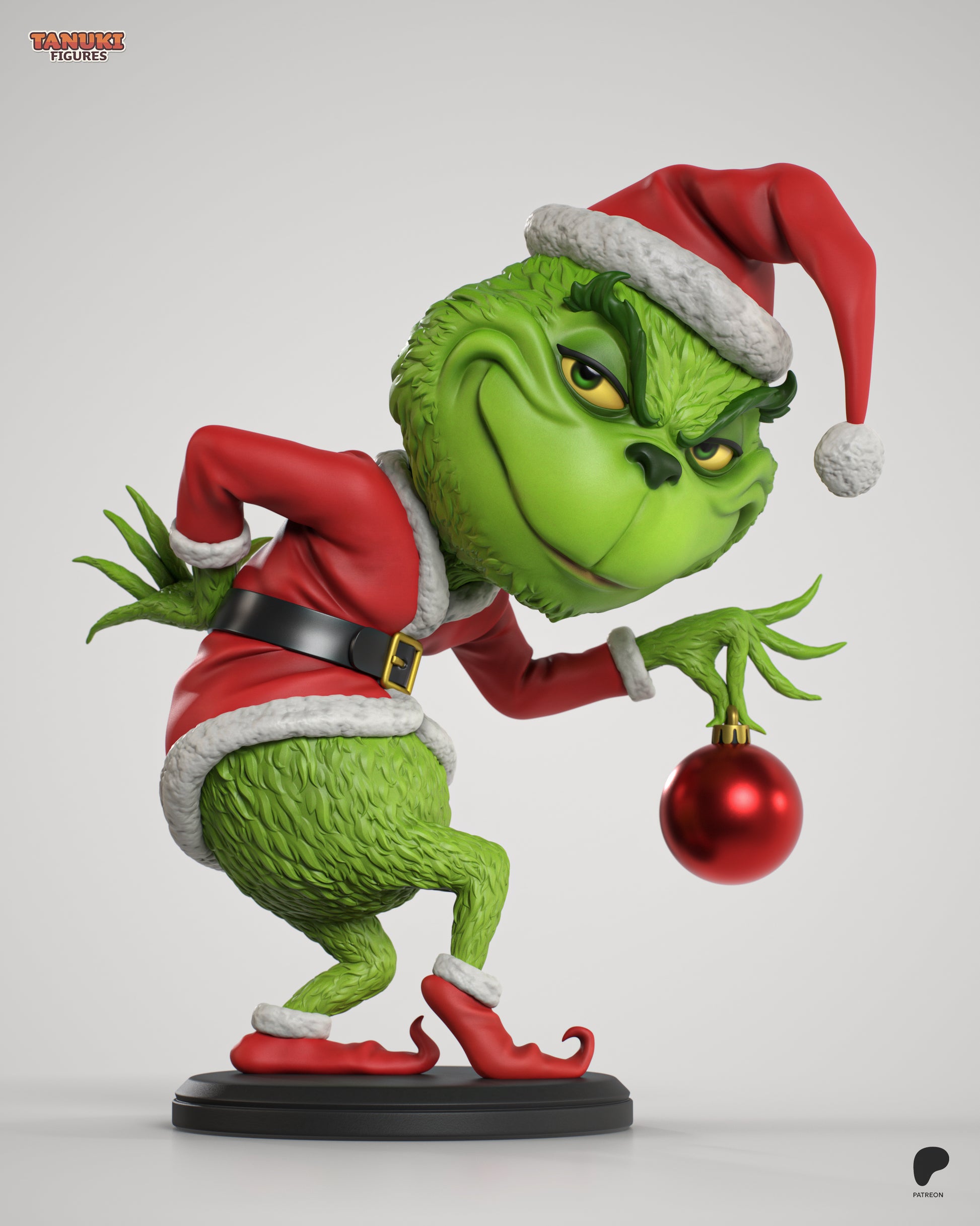 Holiday goblin statue with festive outfit mischievous expression and ornament display figure