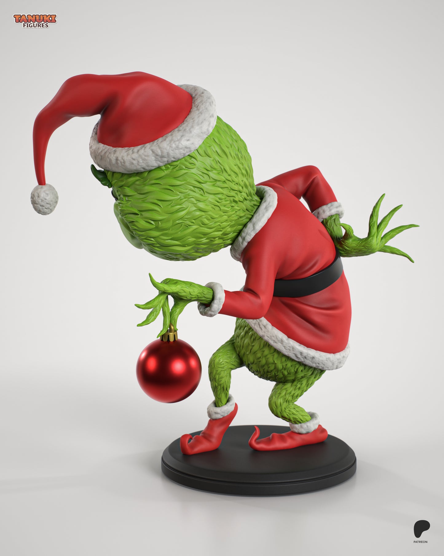 Holiday goblin statue with festive outfit mischievous expression and ornament display figure