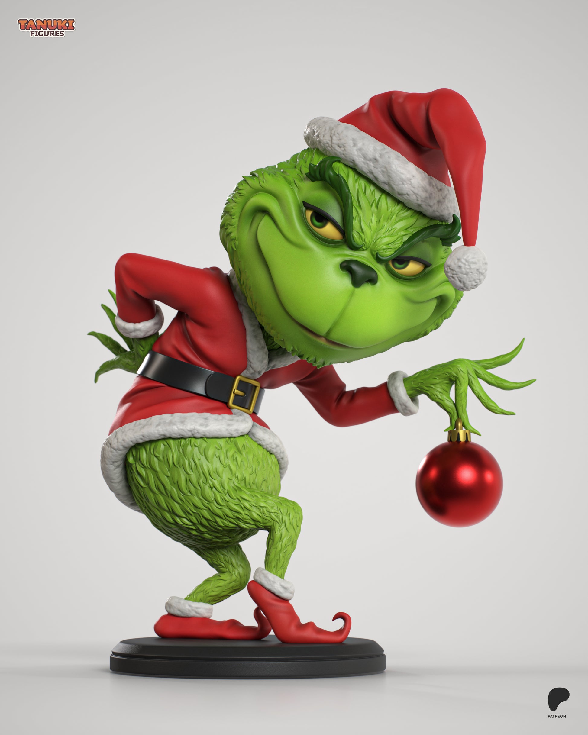 Holiday goblin statue with festive outfit mischievous expression and ornament display figure