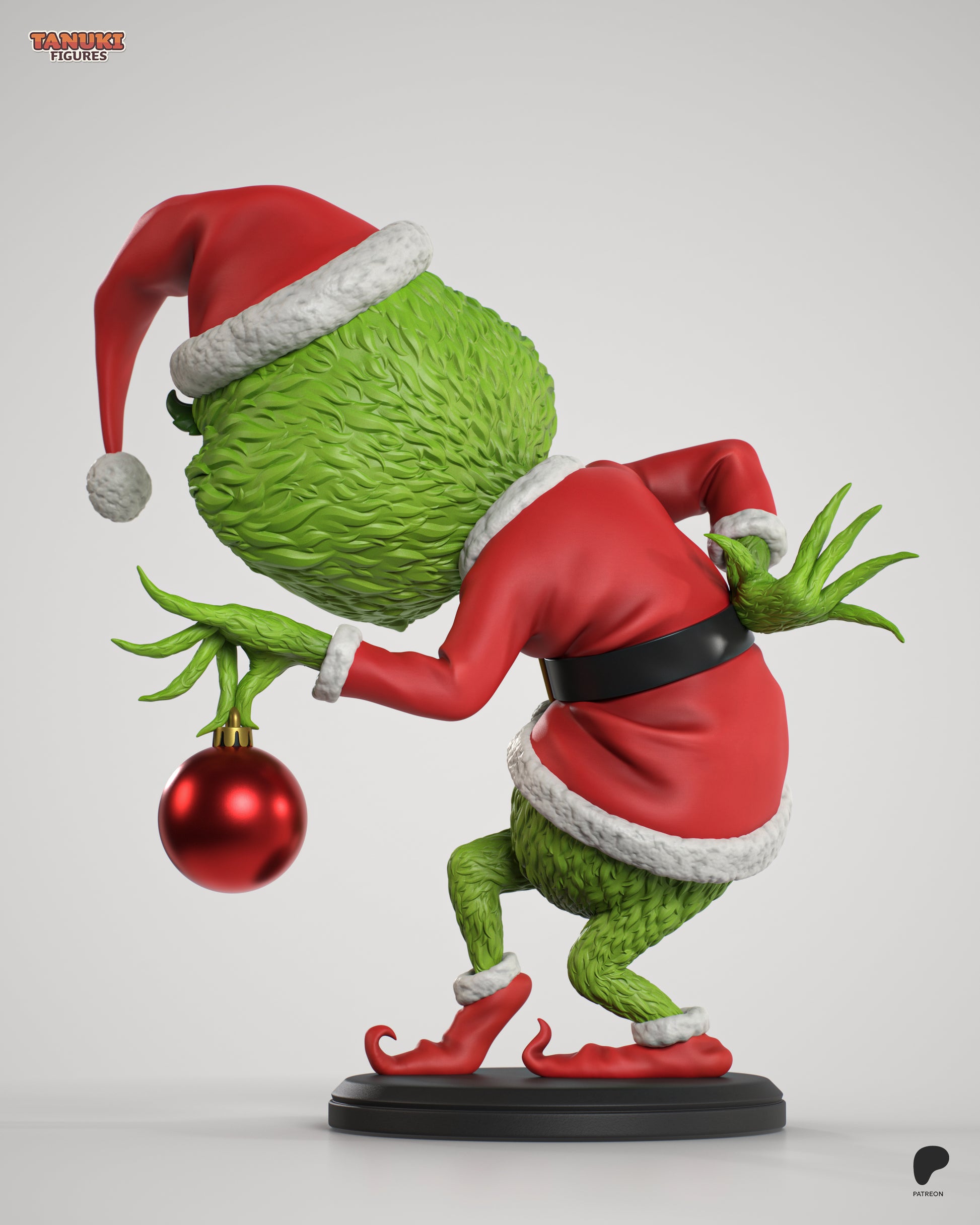 Holiday goblin statue with festive outfit mischievous expression and ornament display figure