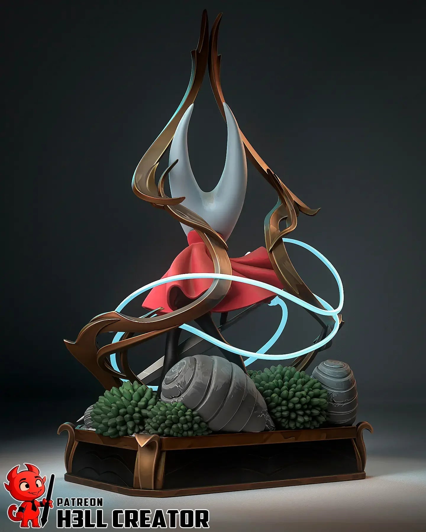 Back view showing Hornet’s flowing ribbons and needle detail
