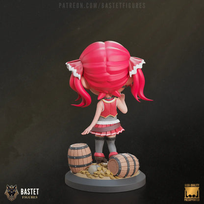 Right profile of painted Houshou Marine chibi showing barrel props and hair ribbon