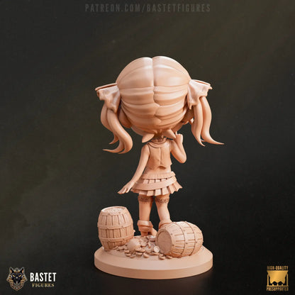 Back view of unpainted Houshou Marine showing barrels and hair sculpt