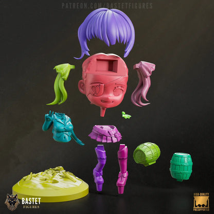 Exploded view of Houshou Marine chibi figure with all assembly parts visible