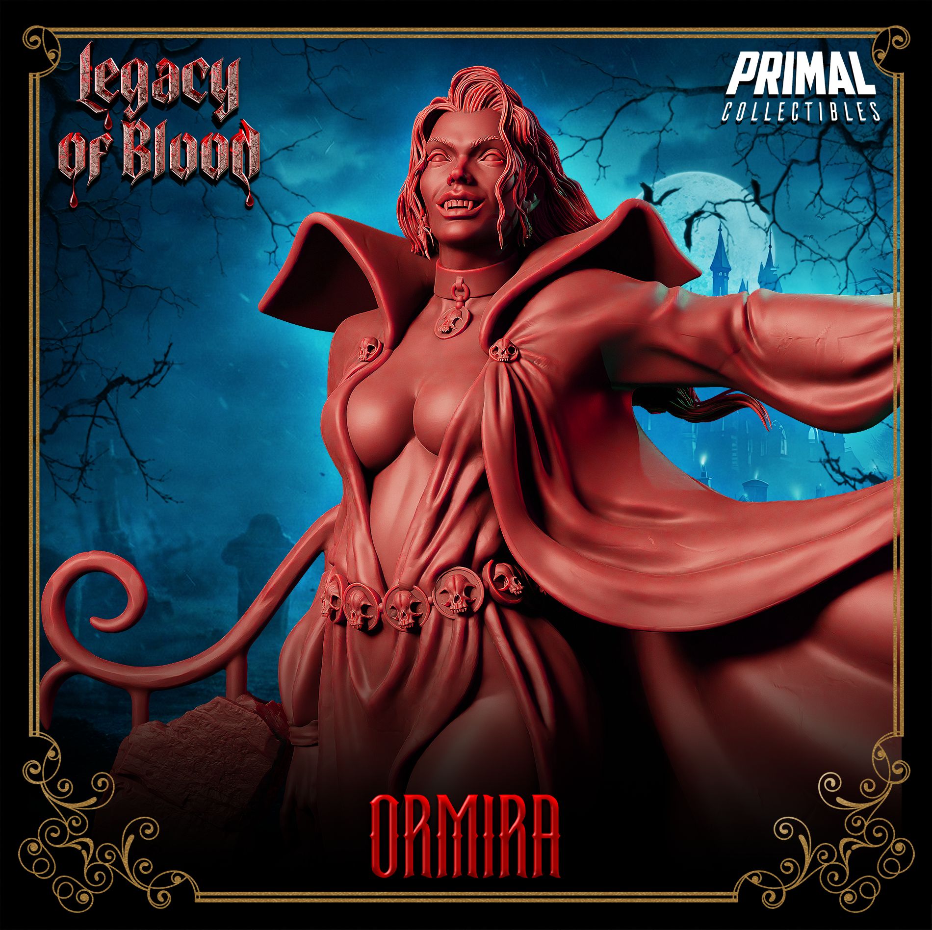 Darklord Ormira resin miniature, vampire boss figure for D&D and tabletop RPGs – 32mm or 75mm – Legacy of Blood – D&K Custom Prints