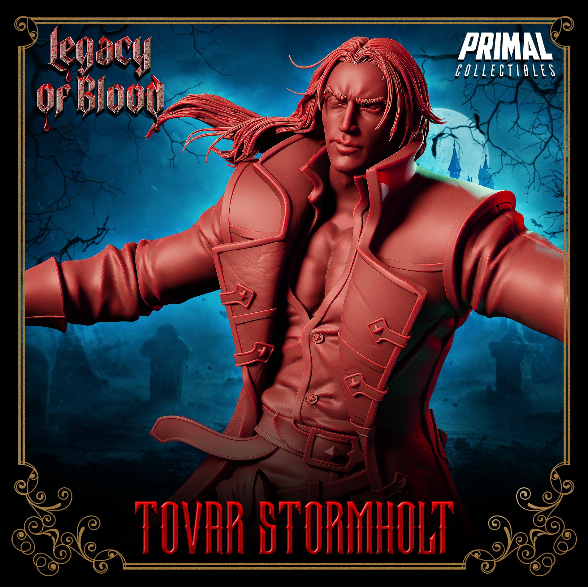 Tovar Stormholt 3D printed miniature from Legacy of Blood line, available in 32mm, and 75mm. Resin model for painting and collecting