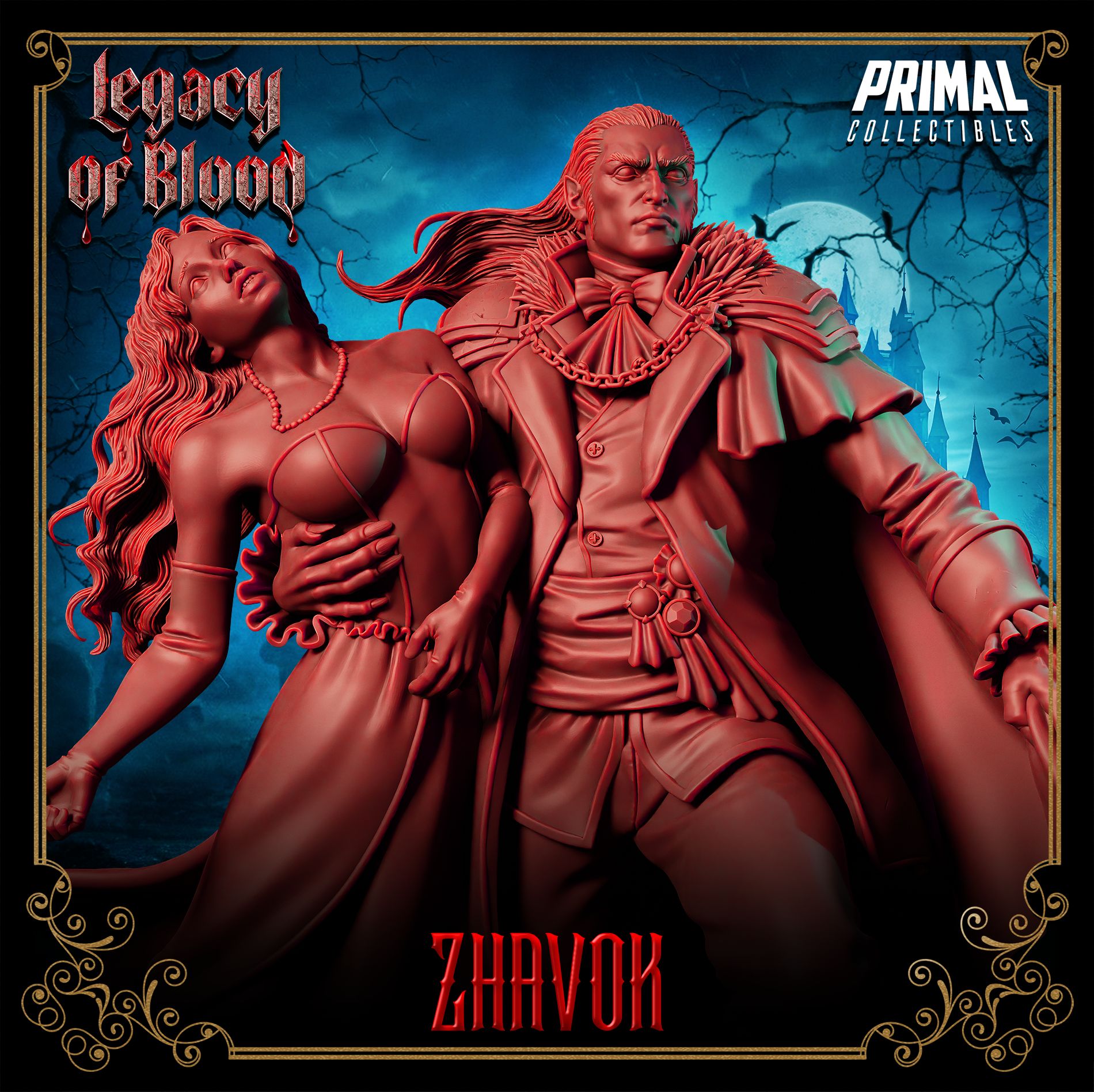 Zhavok Vampire Lord resin miniature – undead boss villain with enthralled victim for D&D, Pathfinder and tabletop RPG campaigns – paintable resin figure