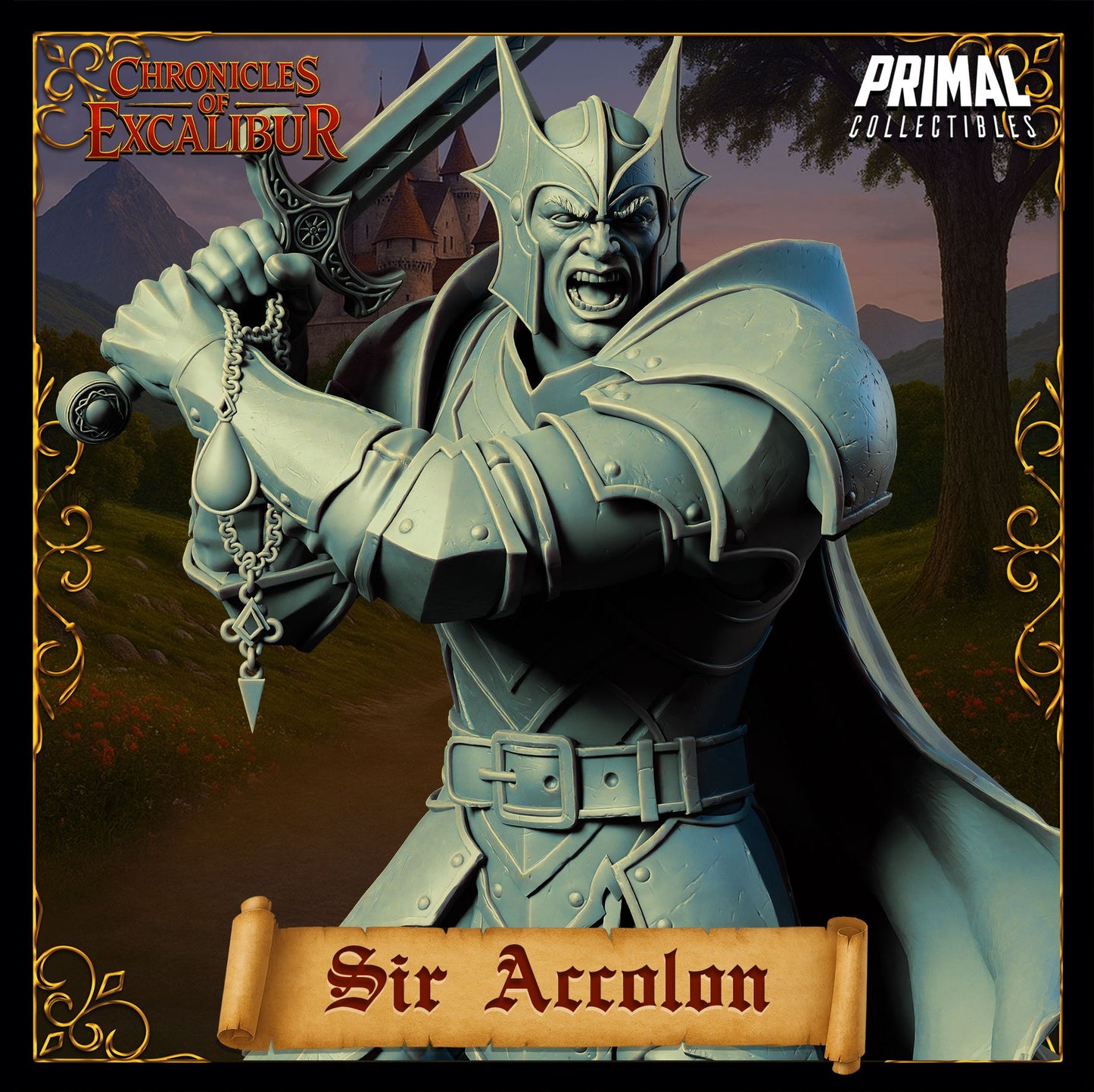 Sir Accolon evil knight resin figure with detailed armor for TTRGP players and fans alike