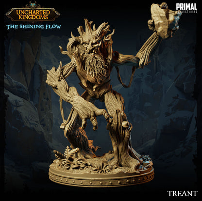 3D printed resin Treant from Uncharted Kingdoms: The Shining Flow, standing on scenic forest base