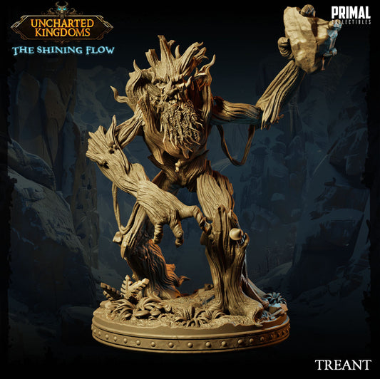3D printed resin Treant from Uncharted Kingdoms: The Shining Flow, standing on scenic forest base