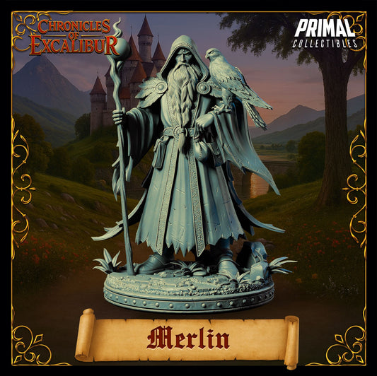 Wizard Merlin resin figure from the Chronicles of Excalibur line crafted for painters and fans of Arthurian fantasy by D&K Custom Prints